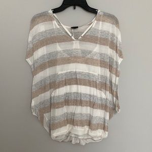 Ella Moss Striped Hoodie Loose Short-Sleeve Top